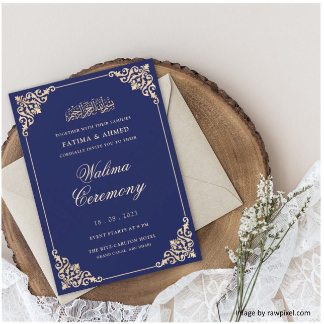 Elegant Baroque Frame Royal Blue Walima Ceremony Invitation (Creator Uploaded)