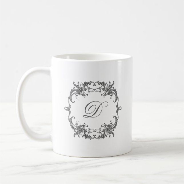 Elegant Baroque Frame with Your Monogram Initial Coffee Mug (Left)
