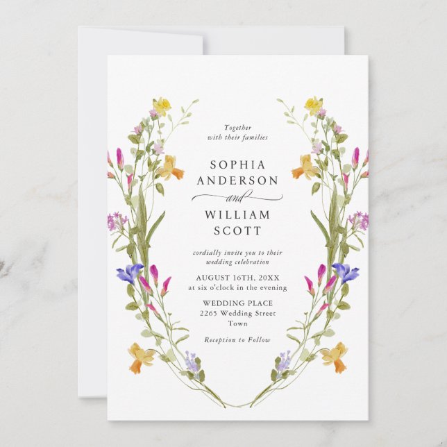 Elegant Baroque French Garden Floral Wedding Invitation (Front)