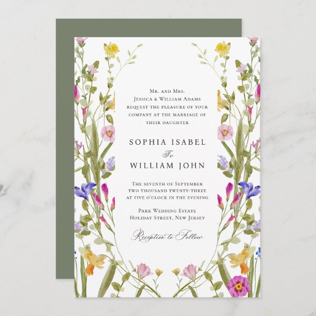 Elegant Baroque French Garden Floral Wedding Invitation (Front/Back)