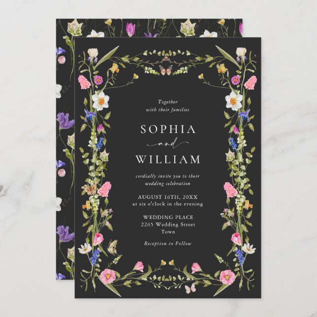 Elegant Baroque French Garden Floral Wedding Invitation (Front/Back)