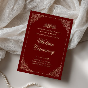 Elegant Baroque Gold Burgundy Red Walima Ceremony Invitation