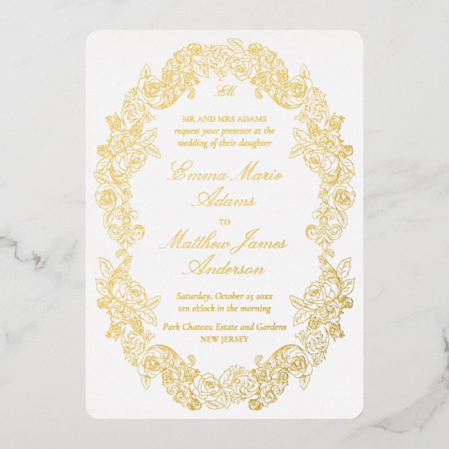 Elegant Baroque Gold Crest Monogram Wedding (Front)