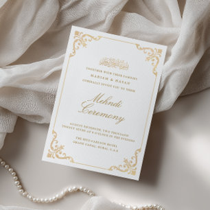 Elegant Baroque Gold Frame Henna Mehndi Ceremony Invitation