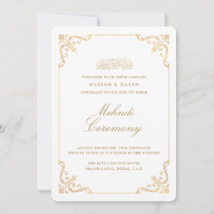 Elegant Baroque Gold Frame Henna Mehndi Ceremony Invitation