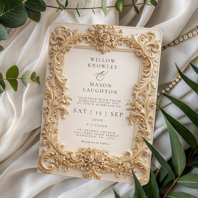 Elegant Baroque Gold Frame Wedding Invitation (Elegant Baroque Gold Frame Wedding Invitation)