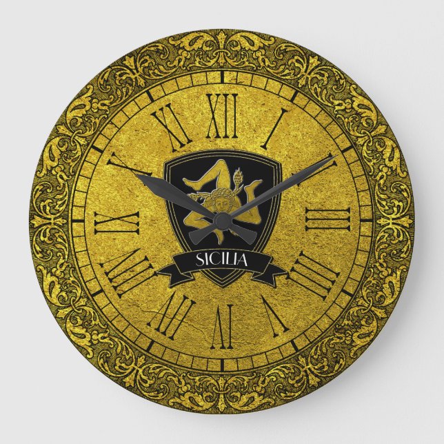 Elegant Baroque Gold Sicilian Trinacria Large Clock (Front)
