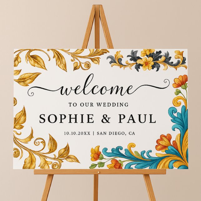 Elegant Baroque Gold Teal Wedding Welcome Sign  (Creator Uploaded)