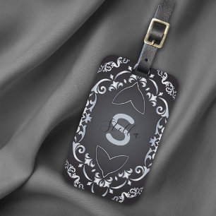 Elegant Baroque Luxury Chic Black & Silver Border Luggage Tag