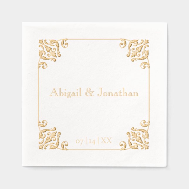 Elegant Baroque Luxury Ornate Gilded Wedding Foil Napkins (Front)