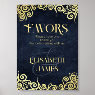 Elegant Baroque Navy And Gold Classy Chic Wedding  Poster
