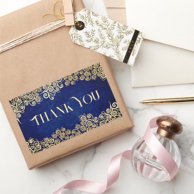 Elegant Baroque Navy And Gold Classy Chic Wedding  Rectangular Sticker (Gifting)