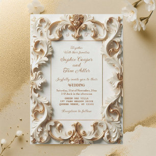 Elegant Baroque Opulence Ivory Gold Frame Wedding Invitation
