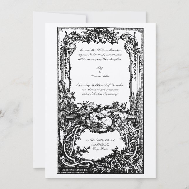 Elegant Baroque Rococo Birds Wedding Invitations (Front)