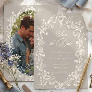 Elegant Baroque Vintage Neutral Tan Ivory Wedding Save The Date