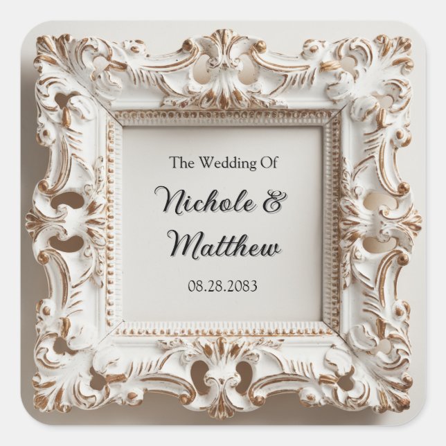Elegant Baroque Wedding in Cream Square Sticker (Front)