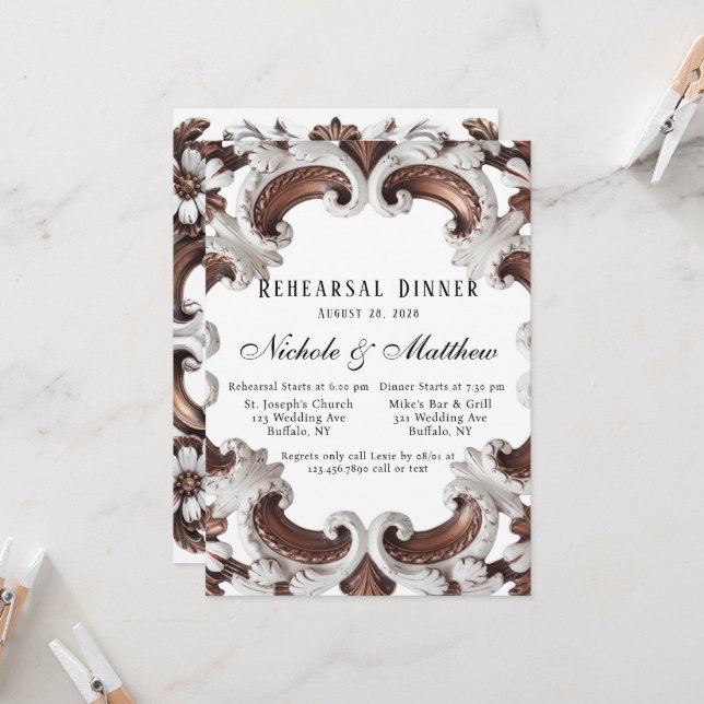 Elegant Baroque Wedding Rehearsal Dinner  Invitation (Front/Back In Situ)