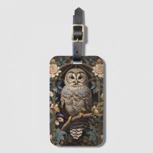 Elegant Barred Owl William Morris Inspired Luggage Tag