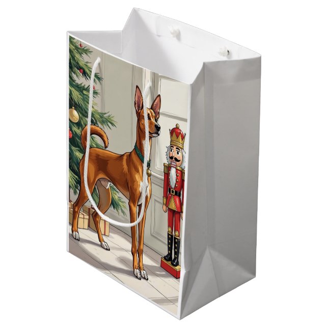 Elegant Basenji Dog Nutcracker Modern Christmas Medium Gift Bag (Front Angled)