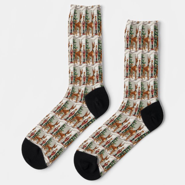 Elegant Basenji Dog Nutcracker Modern Christmas Socks (Left)