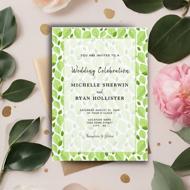 Elegant Basil Leaf Pattern Green Botanical Wedding Invitation (Creator Uploaded)