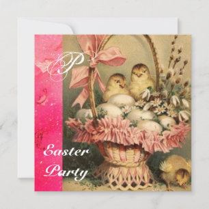 ELEGANT BASKET ,CHICKENS,FLOWERS AND EASTER EGGS INVITATION