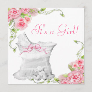 Elegant Bassinet Pink Rose Baby Shower Invitation