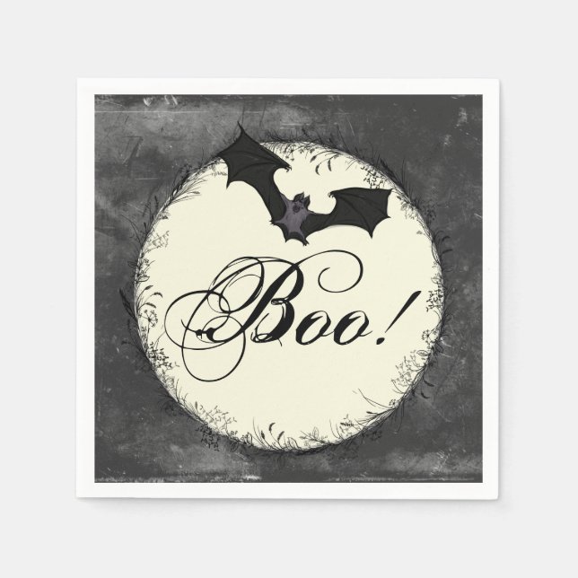 Elegant Bat Boo Halloween Napkin (Front)