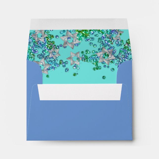 Elegant Bat Mitzvah Glittery Confetti Envelope (Back (Bottom))