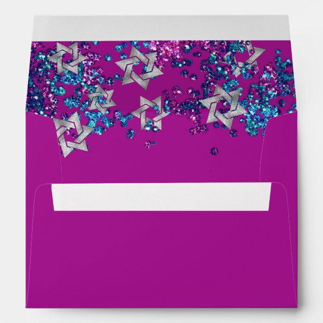 Elegant Bat Mitzvah Glittery Confetti Navy Envelope (Back (Bottom))