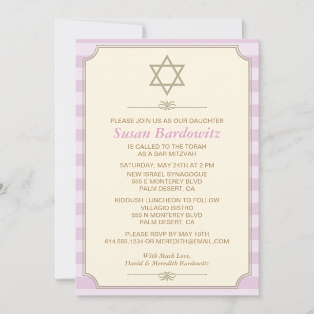 Elegant Bat Mitzvah Invitation (Front)