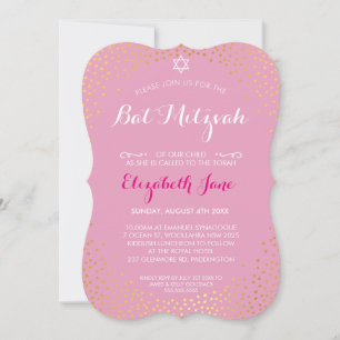 ELEGANT BAT MITZVAH mini rustic gold confetti pink Invitation