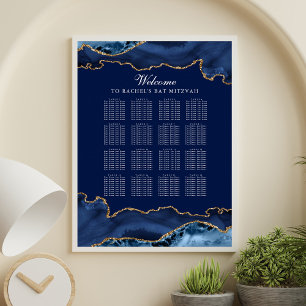 Elegant Bat Mitzvah Party Blue Gold Seating Chart
