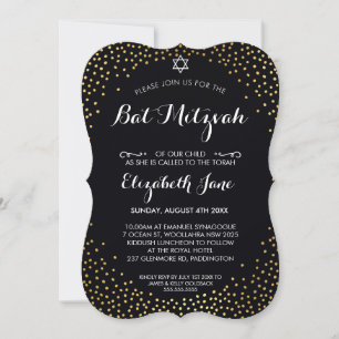 ELEGANT BAT MITZVAH rustic gold confetti black Invitation