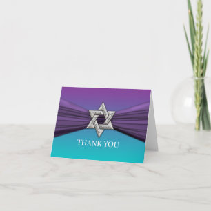 Elegant Bat Mitzvah Star Purple Thank You