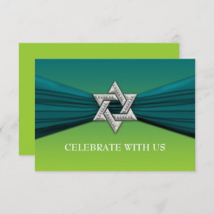 Elegant Bat Mitzvah Star Teal on Any Colour Invitation
