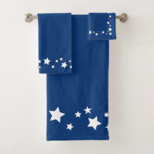 Elegant bathroom towel set, blue with stars