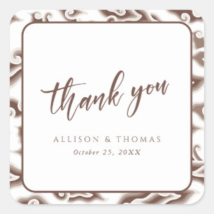 Elegant Batik Thank You: Vintage Brown Wedding Square Sticker