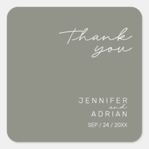 Elegant Battleship Grey Minimal Thank You Wedding  Square Sticker