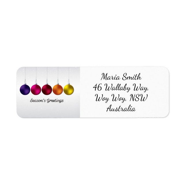Elegant bauble and stars return address label (Front)