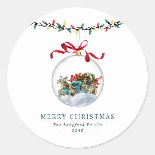 Elegant Bauble Red Bow Merry Christmas Classic Round Sticker