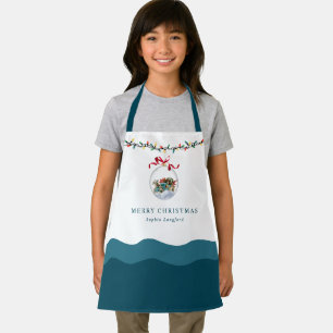 Elegant Bauble Red Bow Merry Christmas Kids Apron