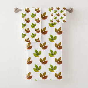 Elegant Bay Leaves on White Bath Towel Set