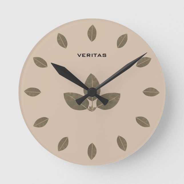 Elegant Bay Tree Leaves Round Clock (Front)