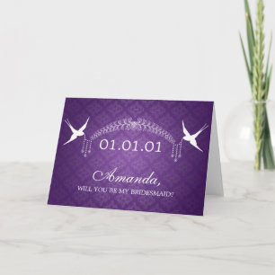 Elegant Be My Bridesmaid Birds & Diamonds Purple Invitation