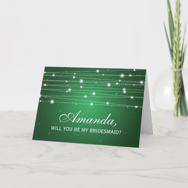 Elegant Be My Bridesmaid Sparkling Lines Emerald Invitation (Front)