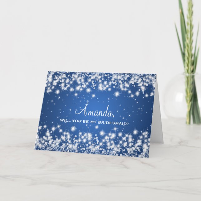 Elegant Be My Bridesmaid Winter Sparkle Blue Invitation (Front)