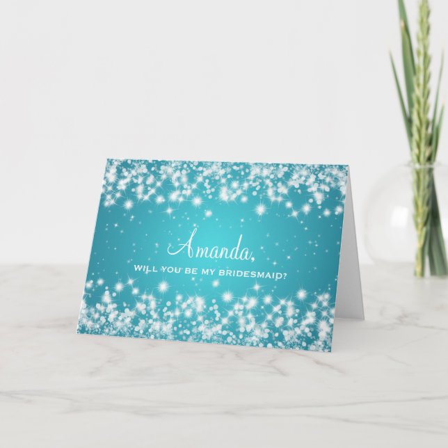 Elegant Be My Bridesmaid Winter Sparkle Turquoise Invitation (Front)