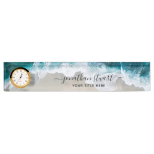Elegant Beach Aqua Blue Green Script Modern Nameplate