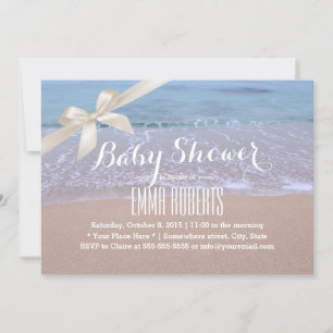 Elegant Beach Baby Shower with Ivory Ribbon Invitation